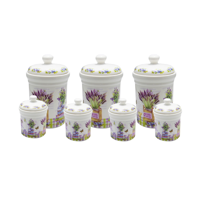 Set condimente Lavender, 7 recipiente, Portelan