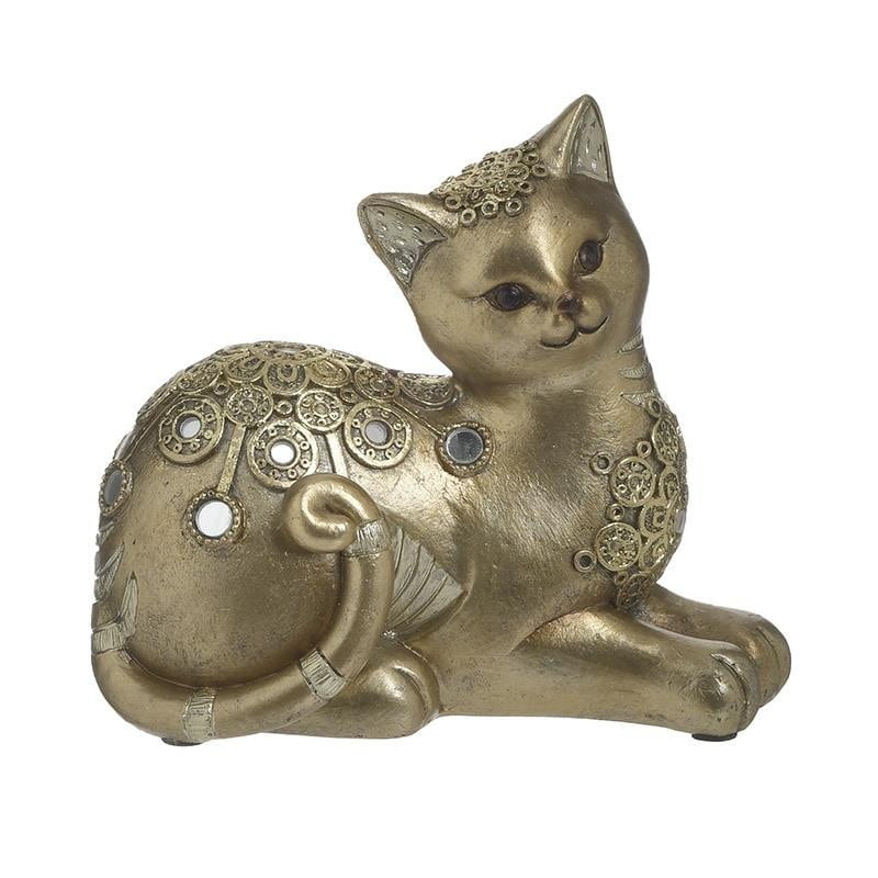 Decoratiune Golden Cat, Rasina, 15x8x14